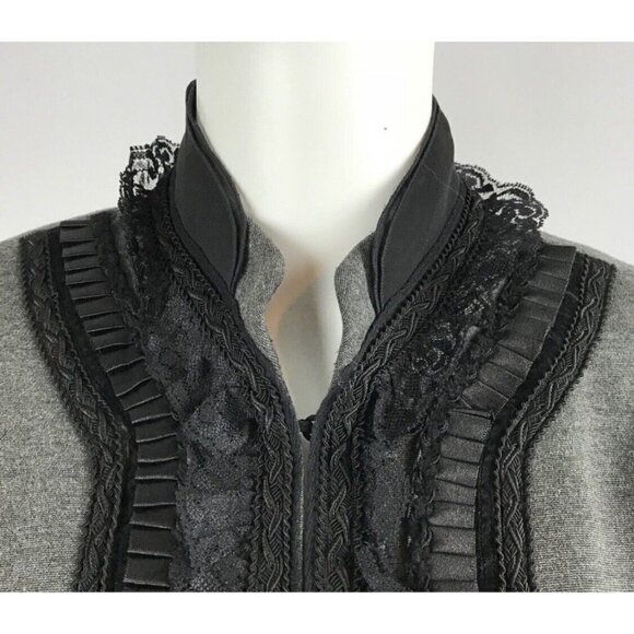 Coldwater Creek Womens Sz 8 Ponte Knit Ruffled Lace Blazer Jacket Stretch m Gray - Picture 7 of 12